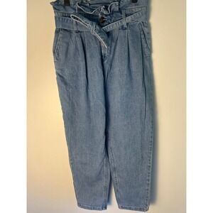 Who What Wear Jeans Wm 6 Blue Paperbag Waist High Rise‎ Tapered Leg Belted Chic